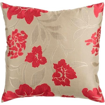 SURYA Surya Rug HH047-1818P Square Red and Beige Decorative Poly Fiber Pillow 18 x 18 in. HH047-1818P